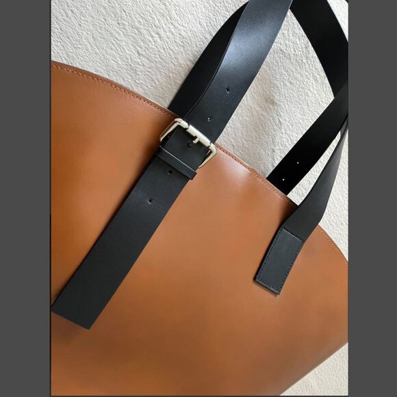 ZARA XXL Leather Bucket Tote Brown with Black Handles - Picture 9 of 16
